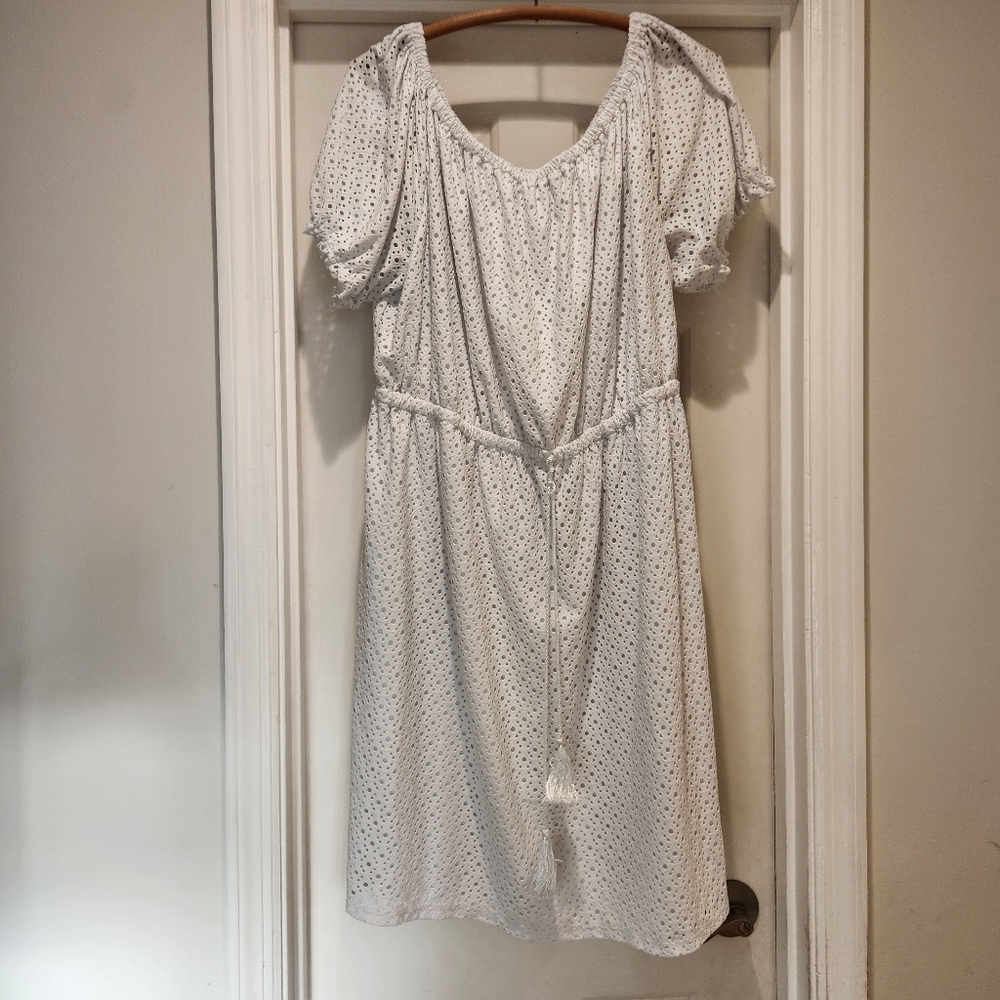 Cato White Eyelet Dress Size 22W Cottagecore Boho Puff Sleeve Spring Summer